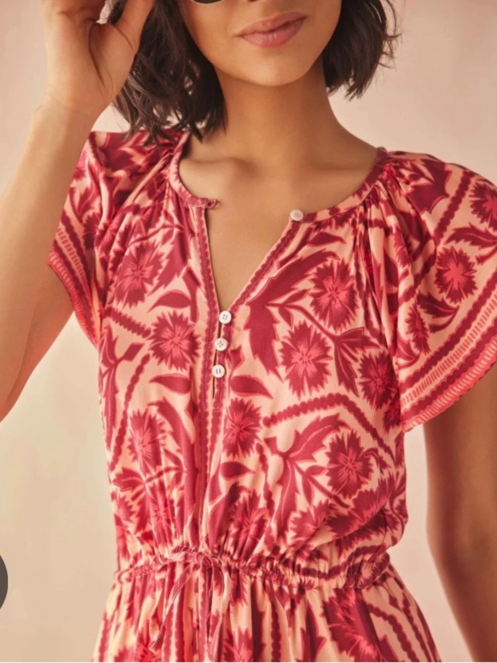 Omika Cora Floral Midi Dress in Pink and Cream